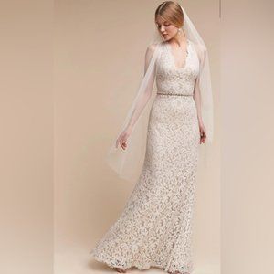 BHLDN Tadashi Shoji Cheyenne Wedding dress Size 12 NWT Ivory Nude Lace Stretch
